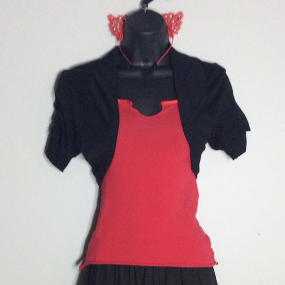 🍒 4PC RUFFLE MINI SKIRT BOHO RUFFLE CAT EARS TANK PETITE SHRUG SET BUNDLE GYPSY - Picture 2 of 8